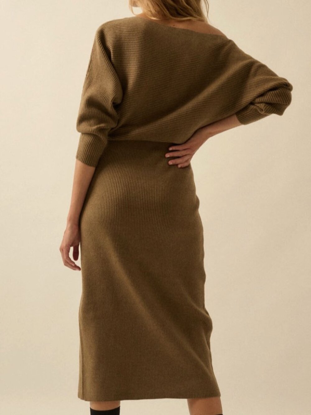 Off-the-Shoulder Ribbed Sweater Dress - Picture 5 of 5